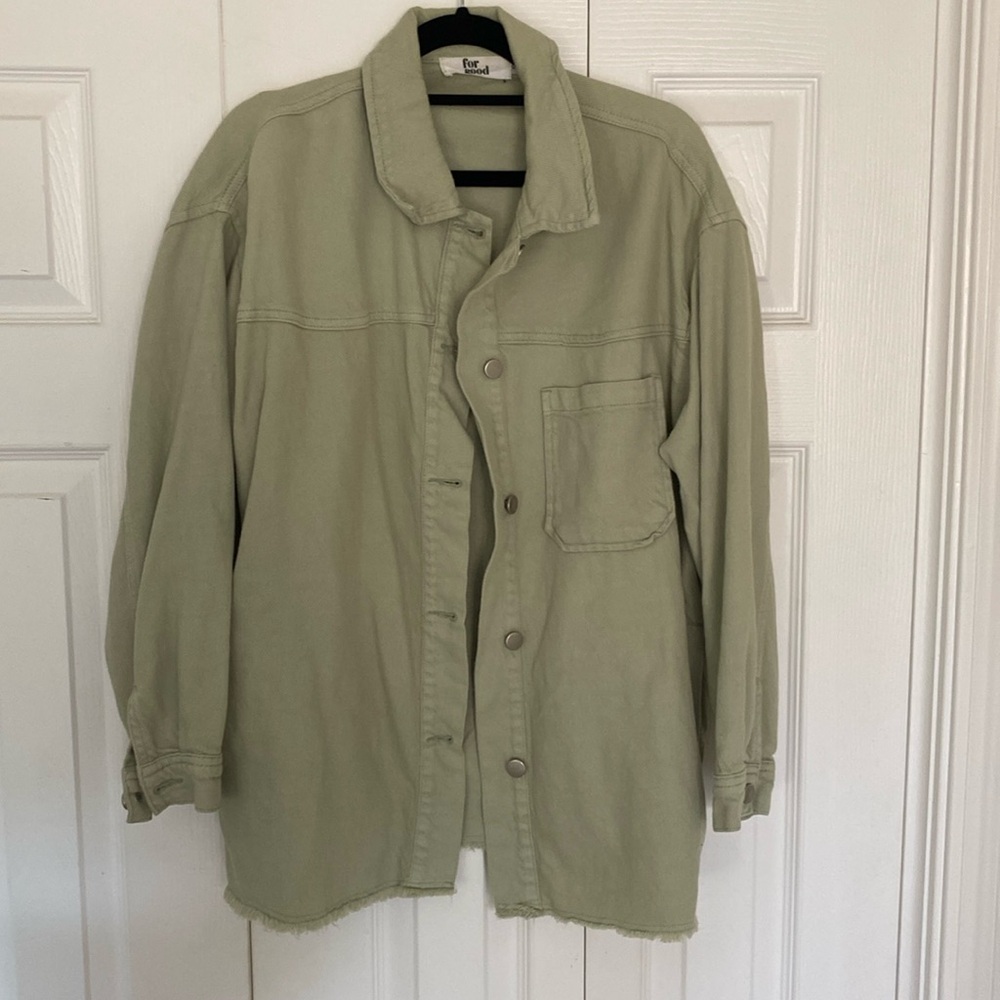 For Good Green Cotton Shaket Jaket Button Up Top Sz S